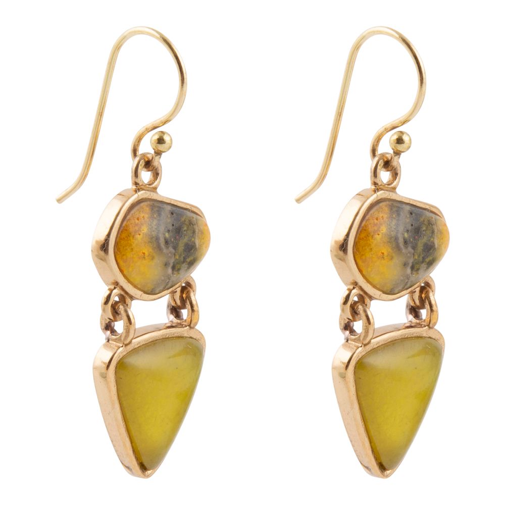 Hinged Yellow Bumblebee Jasper Golden Drop Earrings | Earrings | Wiccan Center