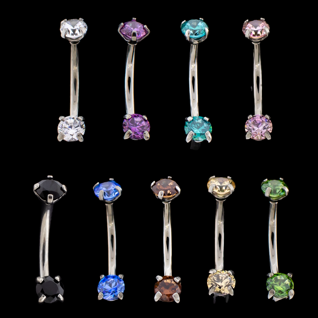 16G Prong Set Premium Zirconia Curve | Internally Threaded Curved Barbells | Wiccan Center