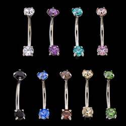 16G Prong Set Premium Zirconia Curve | Internally Threaded Curved Barbells | Wiccan Center