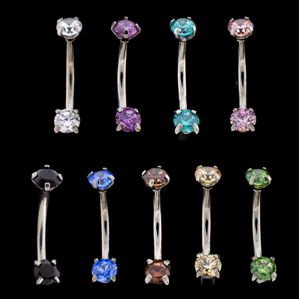 16G Prong Set Premium Zirconia Curve | Internally Threaded Curved Barbells | Wiccan Center