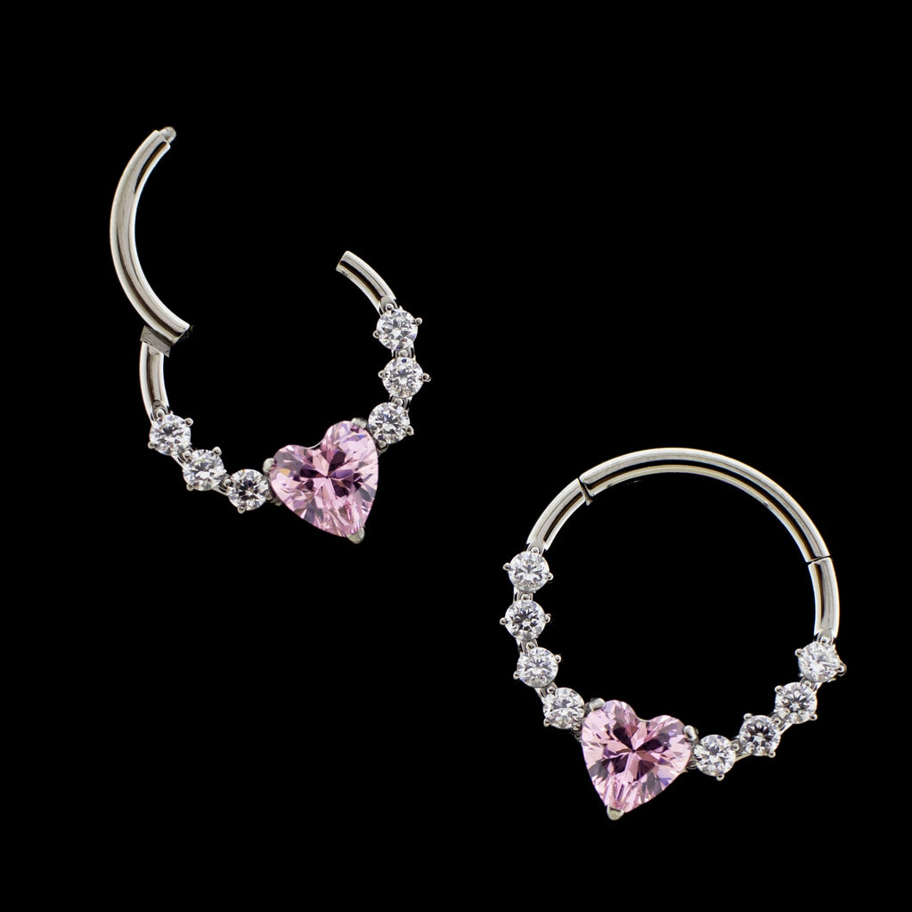Lilou- Titanium Hinged Ring w/ Heart Gem | Body Jewelry | Wiccan Center