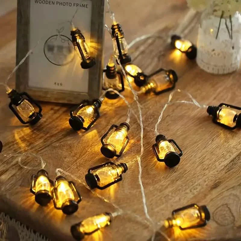 Kerosene Bottle LED String Lights Vintage Plastic Black Lantern Decor | String & Fairy Lights | Wiccan Center