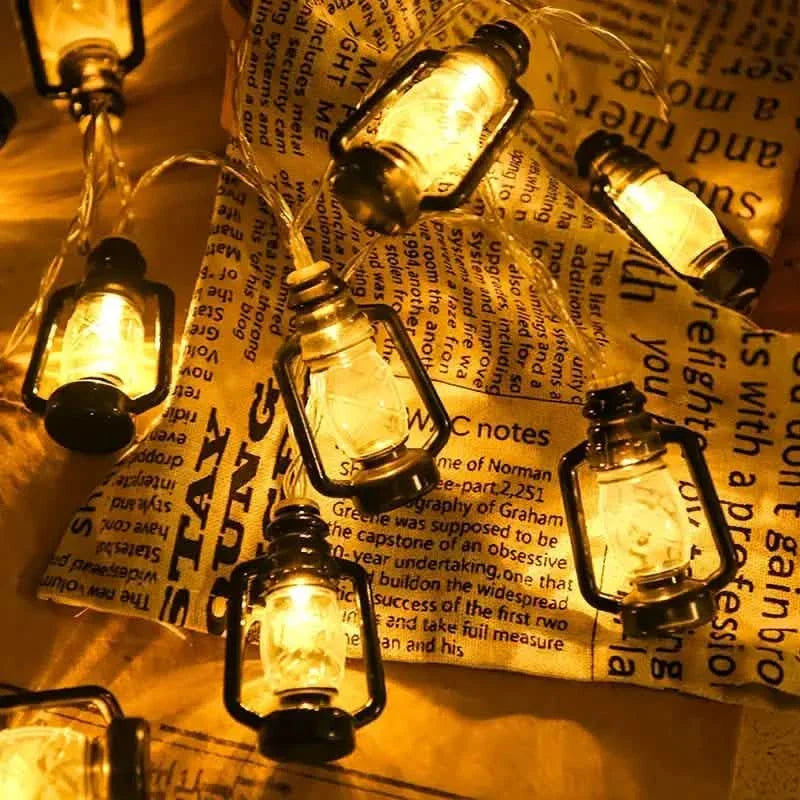 Kerosene Bottle LED String Lights Vintage Plastic Black Lantern Decor | String & Fairy Lights | Wiccan Center