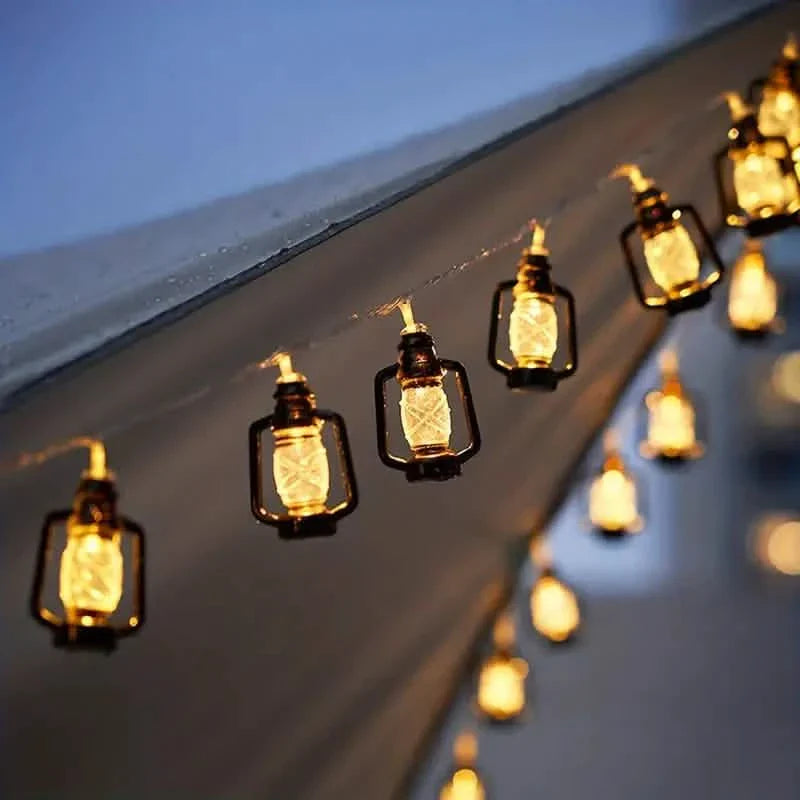 Kerosene Bottle LED String Lights Vintage Plastic Black Lantern Decor | String & Fairy Lights | Wiccan Center