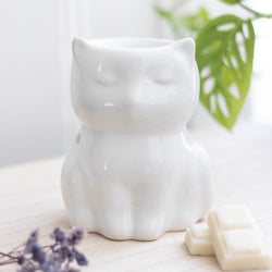 Shiny White Cat Oil Burner | Wax Melt Warmer | Wiccan Center