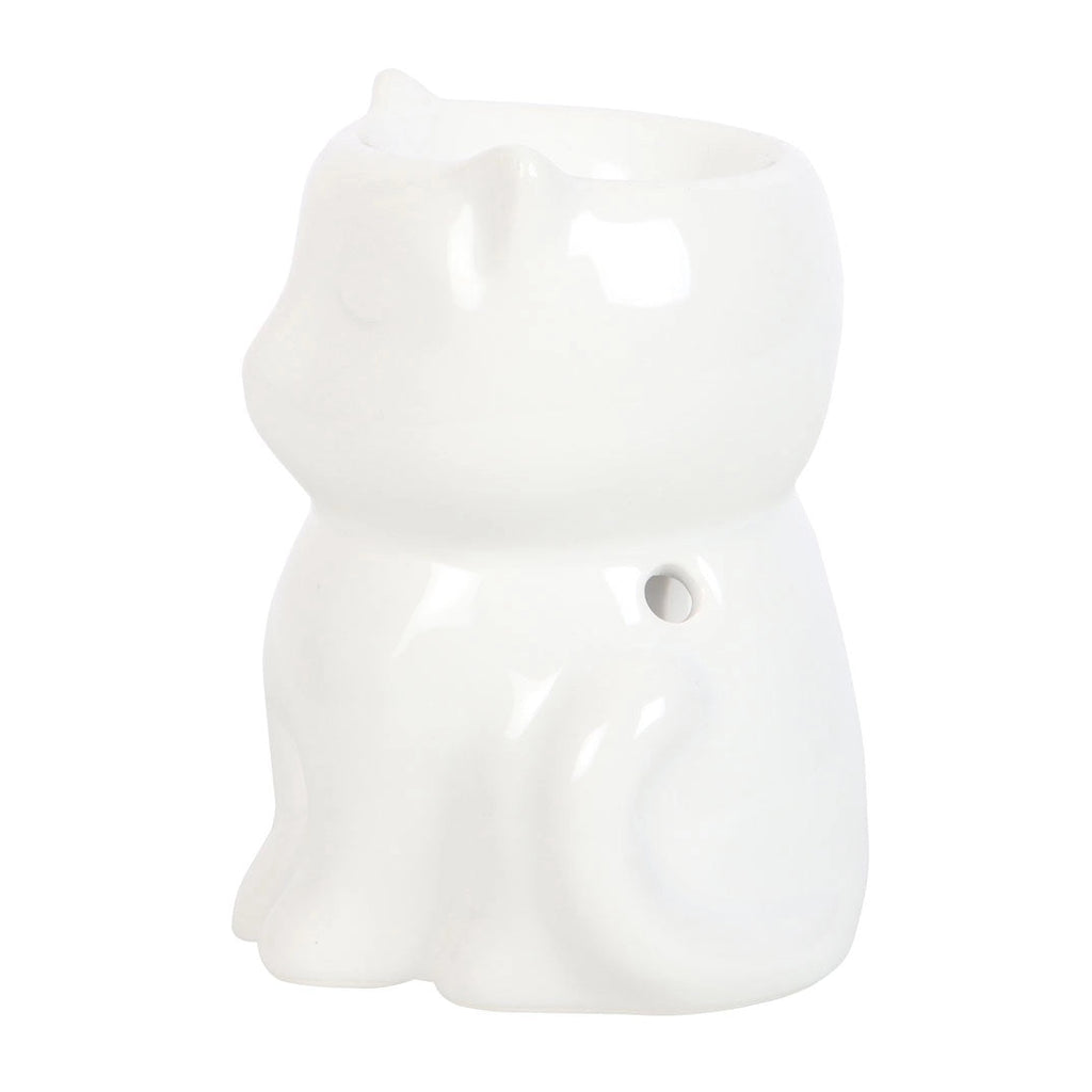 Shiny White Cat Oil Burner | Wax Melt Warmer | Wiccan Center