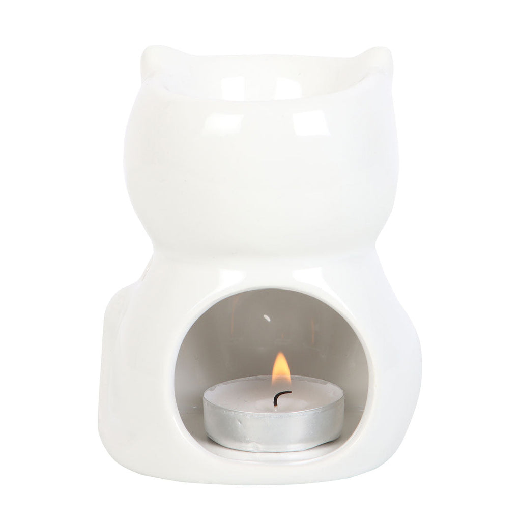 Shiny White Cat Oil Burner | Wax Melt Warmer | Wiccan Center