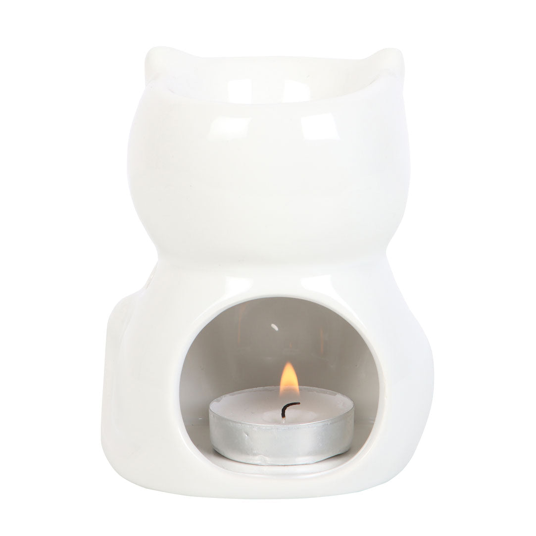 Shiny White Cat Oil Burner | Wax Melt Warmer | Wiccan Center