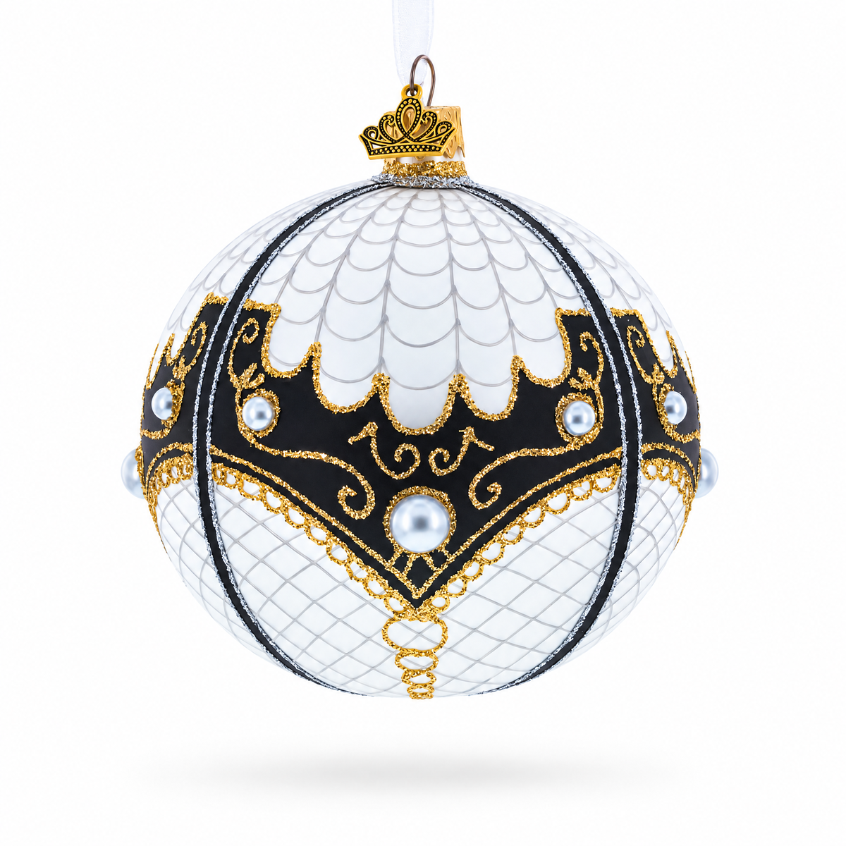 Mother Of Pearl on White Glass Ball Christmas Ornament 4 Inches | Christmas Ornaments > Glamour | Wiccan Center