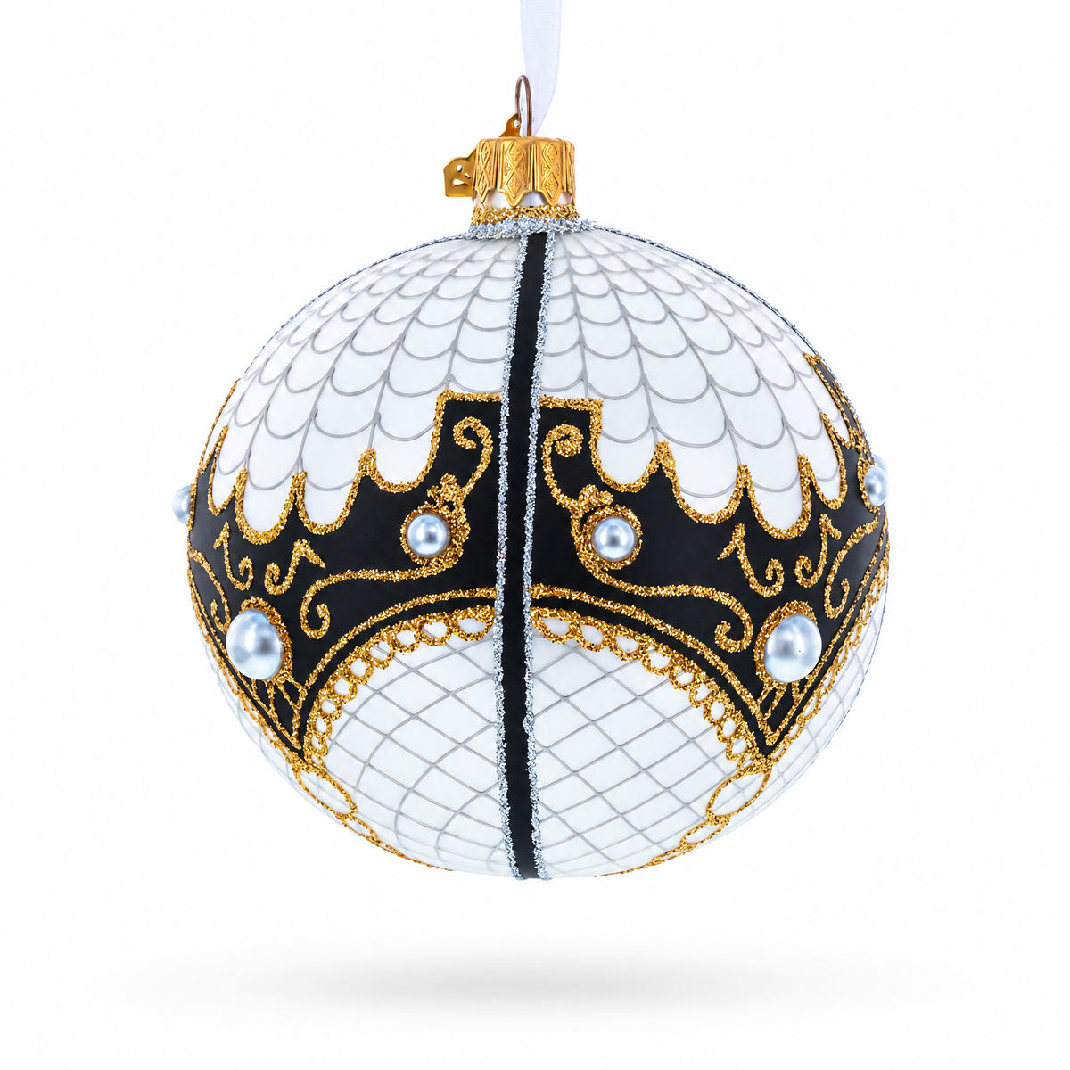 Mother Of Pearl on White Glass Ball Christmas Ornament 4 Inches | Christmas Ornaments > Glamour | Wiccan Center