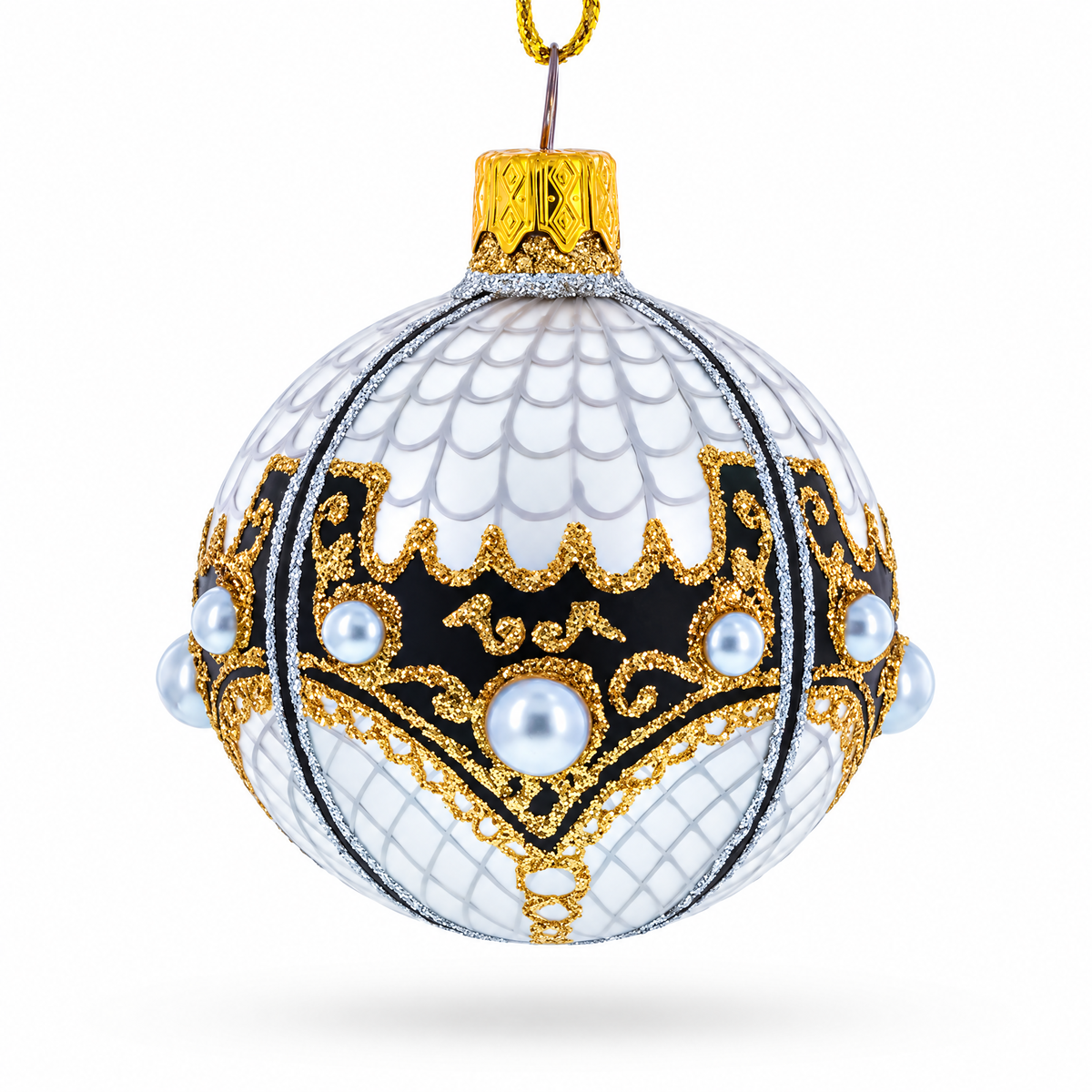 Mother Of Pearl on Gold Filigree Glass Ball Christmas Ornament 2.4 Inches | Christmas Ornaments > Glamour > Geometrical | Wiccan Center