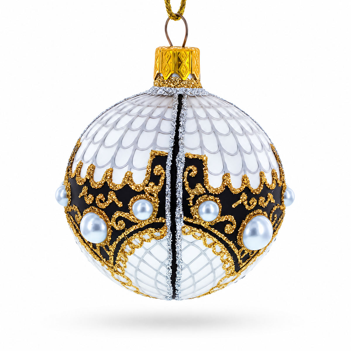 Mother Of Pearl on Gold Filigree Glass Ball Christmas Ornament 2.4 Inches | Christmas Ornaments > Glamour > Geometrical | Wiccan Center
