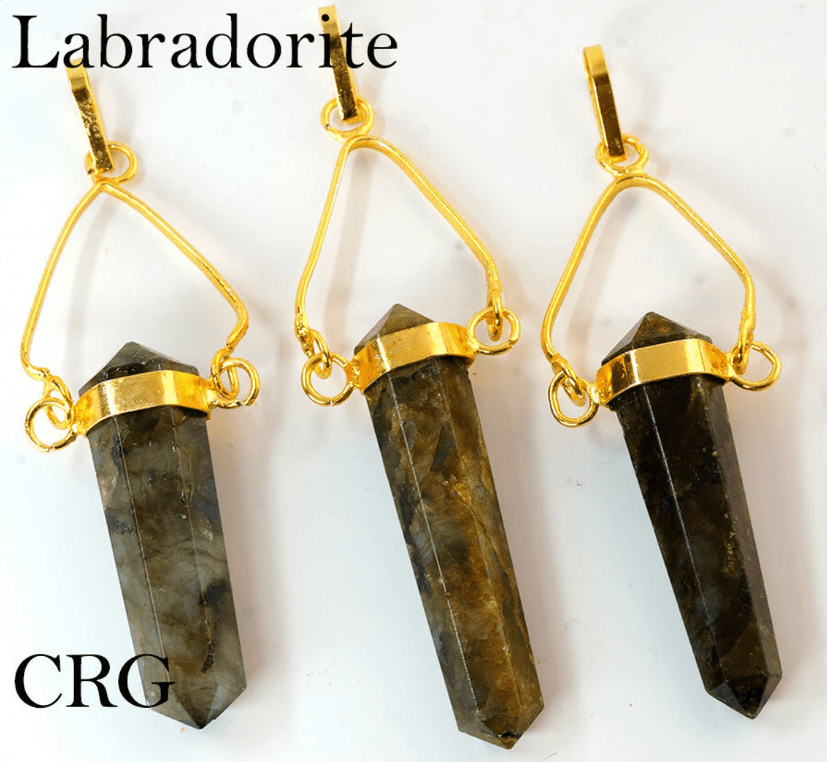 Labradorite Double Terminated Point Pendant with Gold Plated Swivel Bail (1 To 1.5 Inches) (3 Pieces)