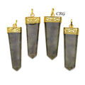 Labradorite Flat Point Pendants with Gold Bail Size 2 Inches (4 Pcs)