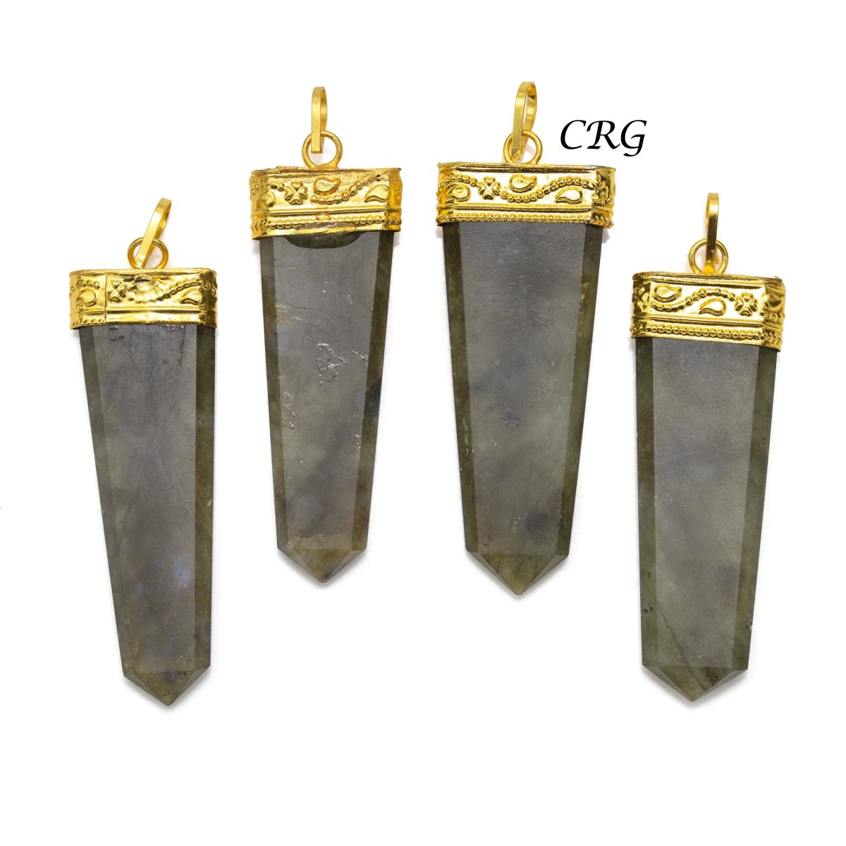 Labradorite Flat Point Pendants with Gold Bail Size 2 Inches (4 Pcs)