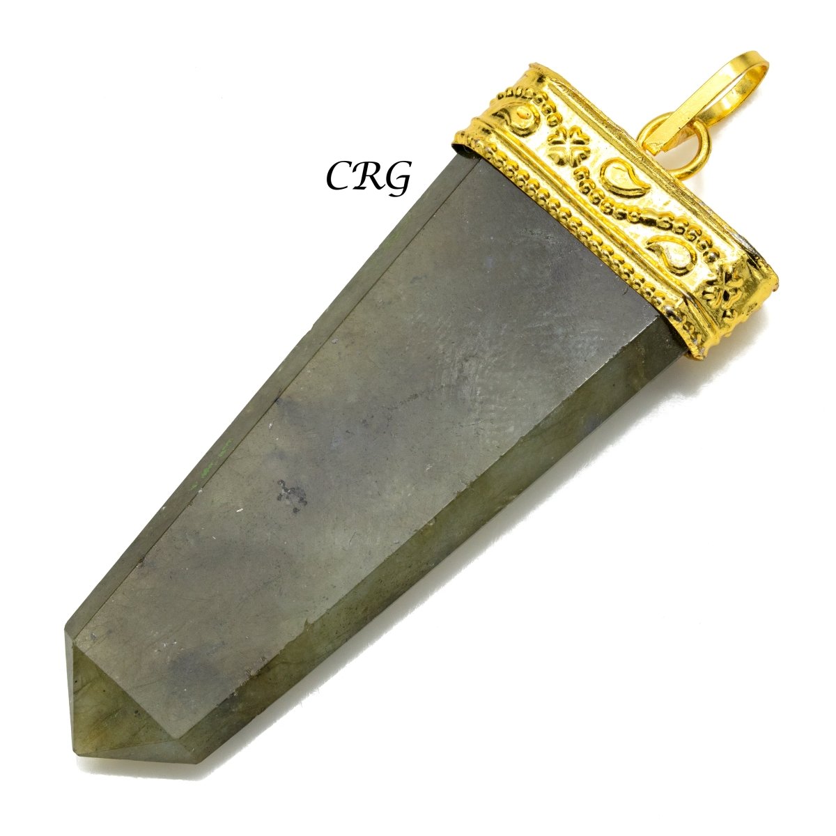 Labradorite Flat Point Pendants with Gold Bail Size 2 Inches (4 Pcs)