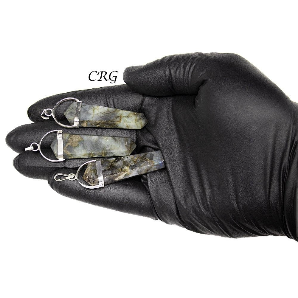 Labradorite Flat Point Pendants with Silver Plating (Size 1 Inch) 6-Sided Faceted Jewelry Charm