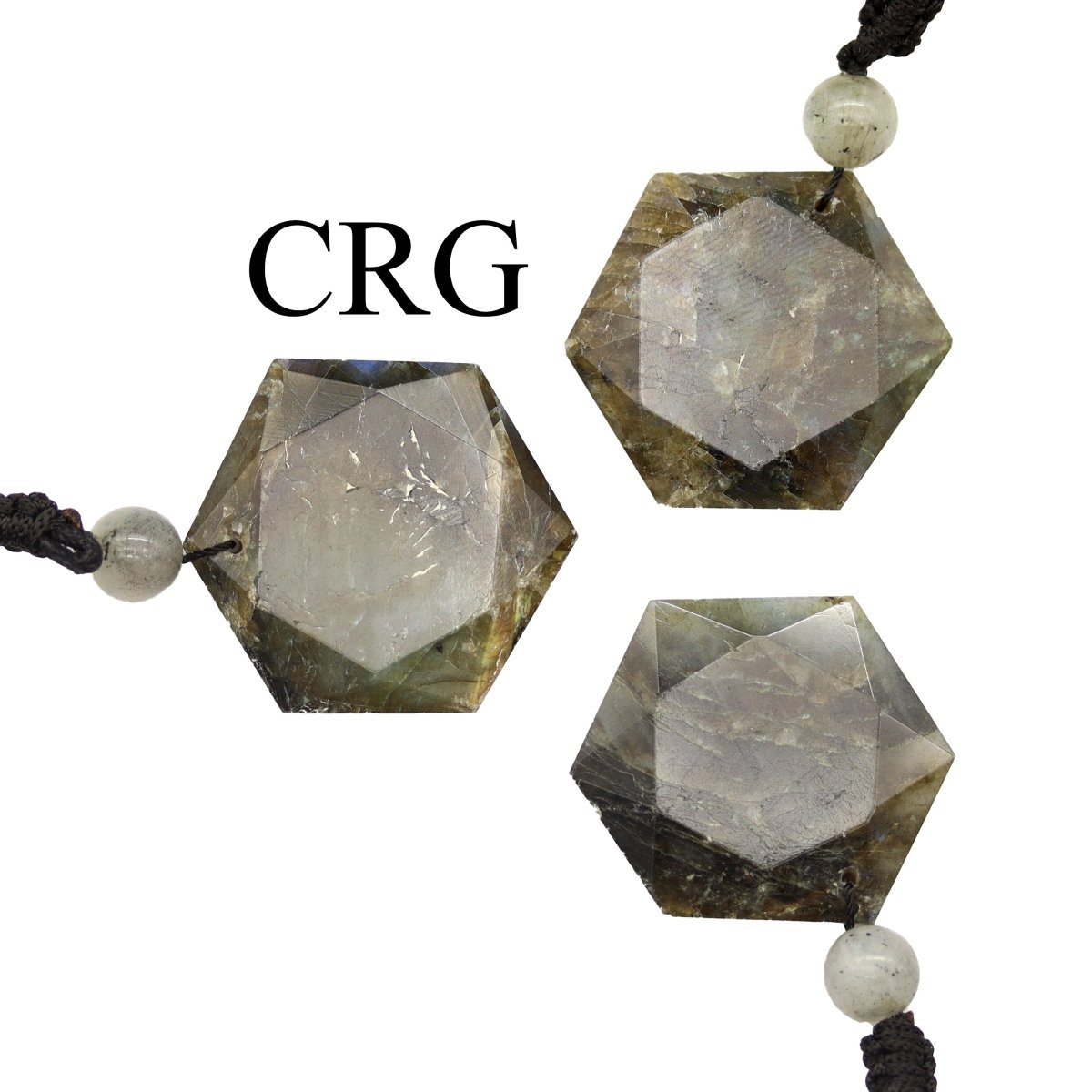 Labradorite Faceted Hexagon Pendant with Black Cord (1.5 Inches) (4 Pieces)