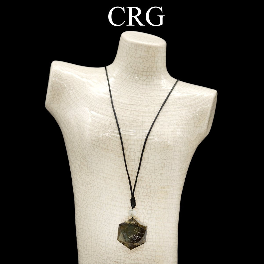 Labradorite Faceted Hexagon Pendant with Black Cord (1.5 Inches) (4 Pieces)