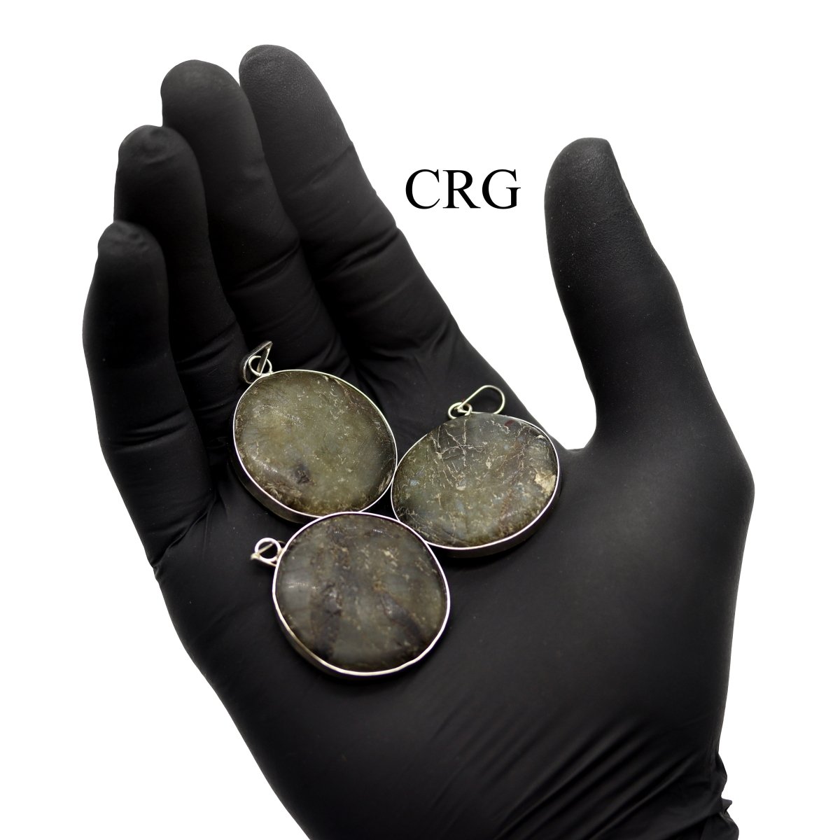 Labradorite Round Cabochon Pendant with Silver Plating (4 Pieces) Size 1.5 to 2 Inches