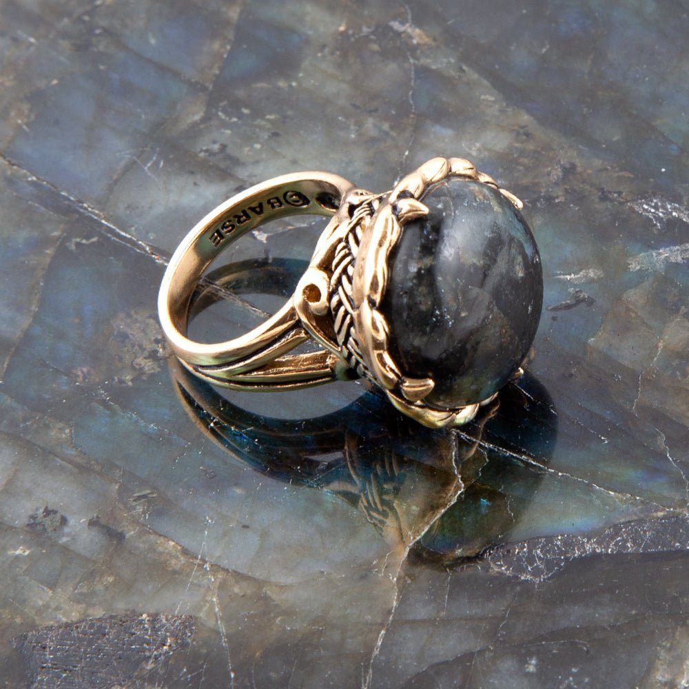 Black Labradorite and Golden Statement Ring | Rings | Wiccan Center