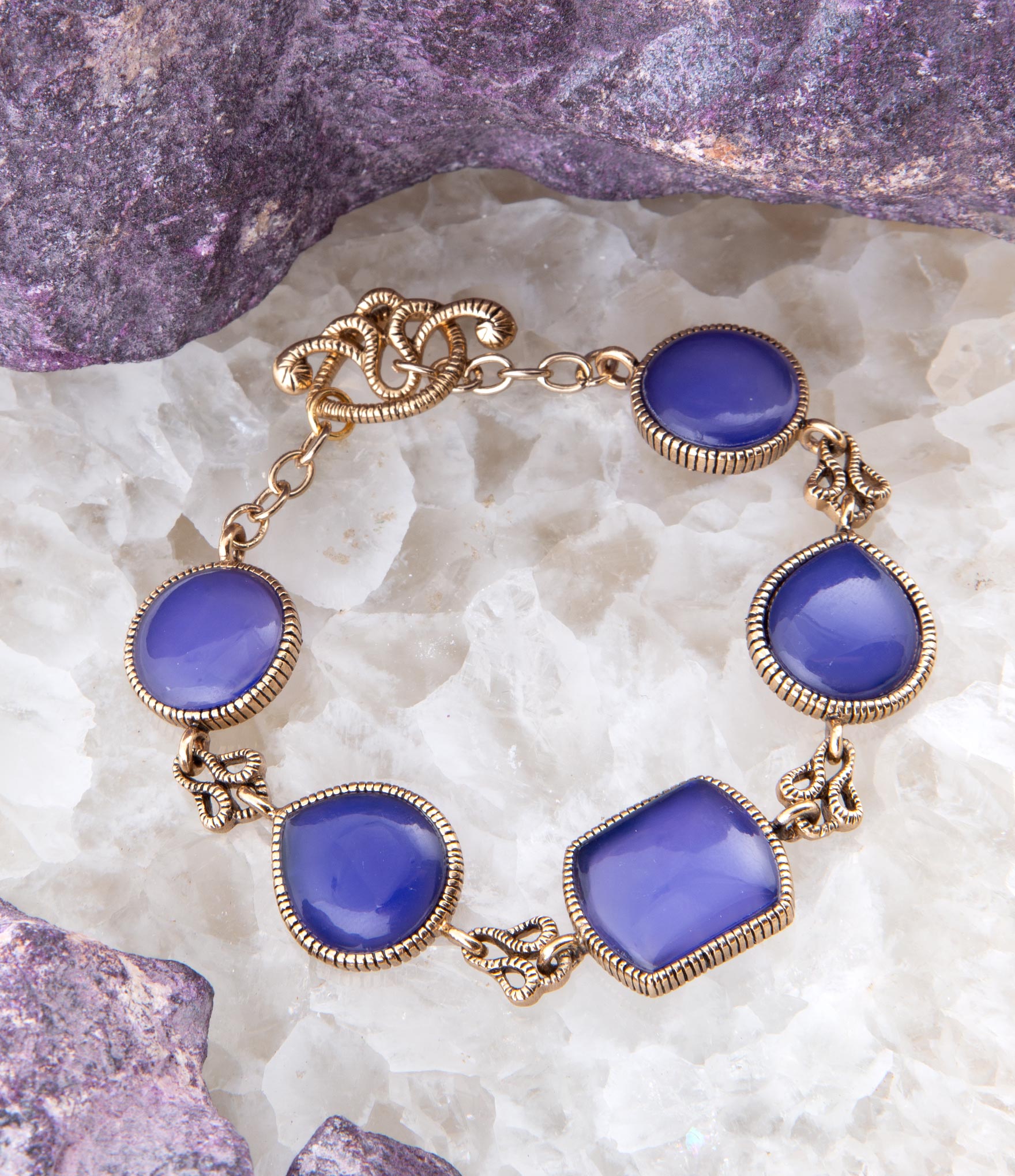 Lace Blue Agate Link Golden Bracelet | Bracelets | Wiccan Center