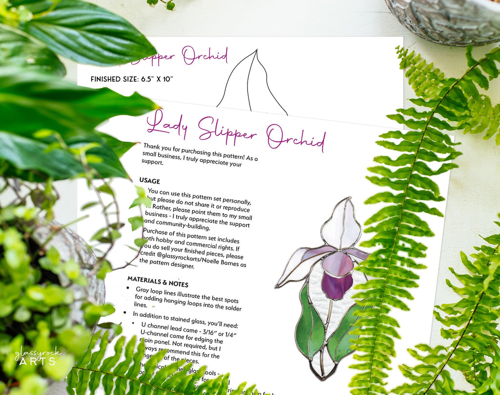 Lady Slipper Orchid Stained Glass Pattern | Crafting Patterns & Molds | Wiccan Center