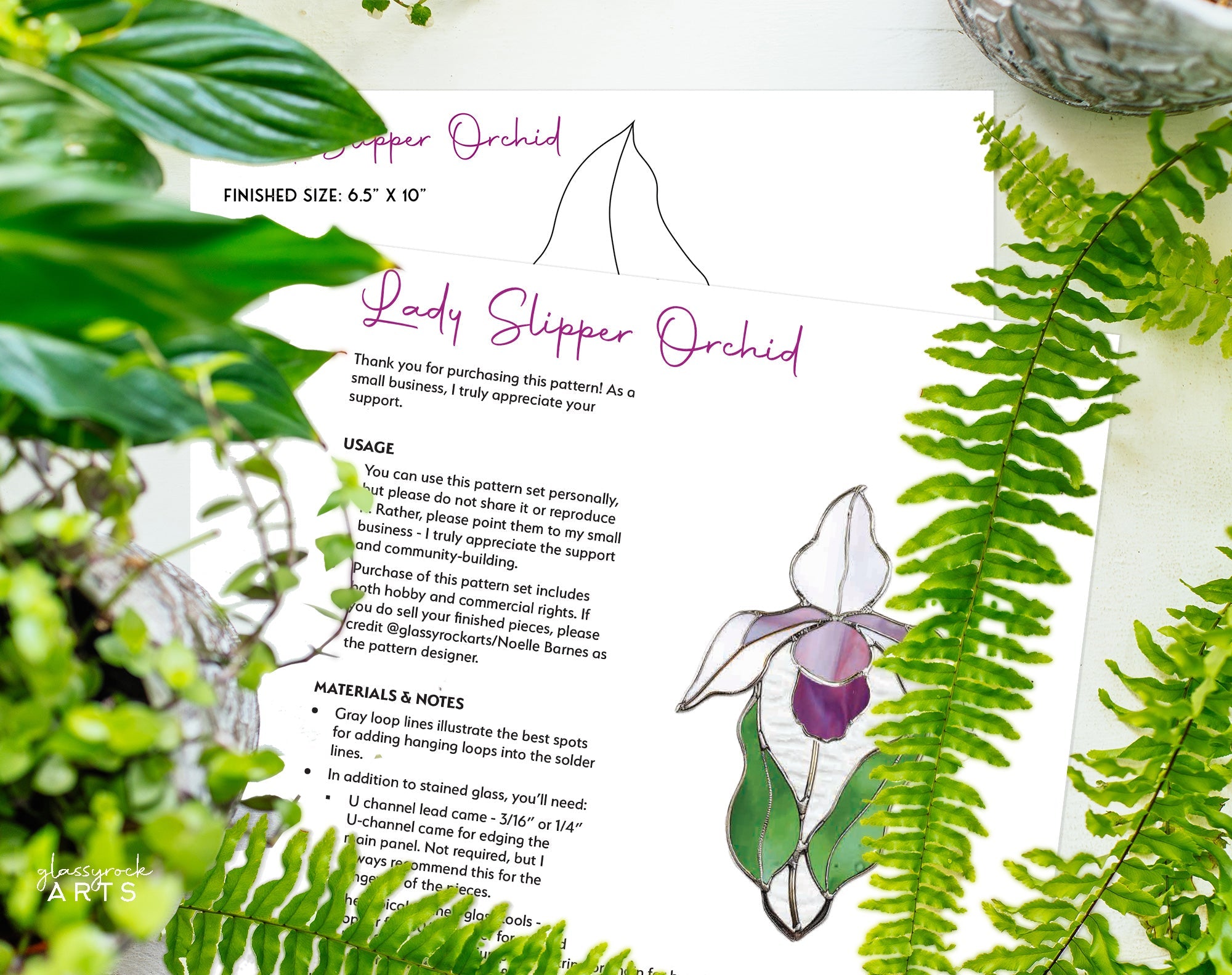 Lady Slipper Orchid Stained Glass Pattern | Crafting Patterns & Molds | Wiccan Center