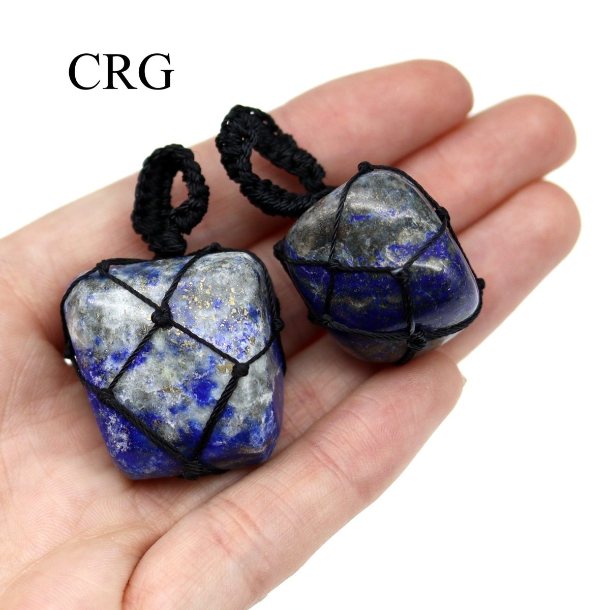 Lapis Lazuli Tumbled Pendant with Black Cord Macramé (1 Inch) (5 Pieces)