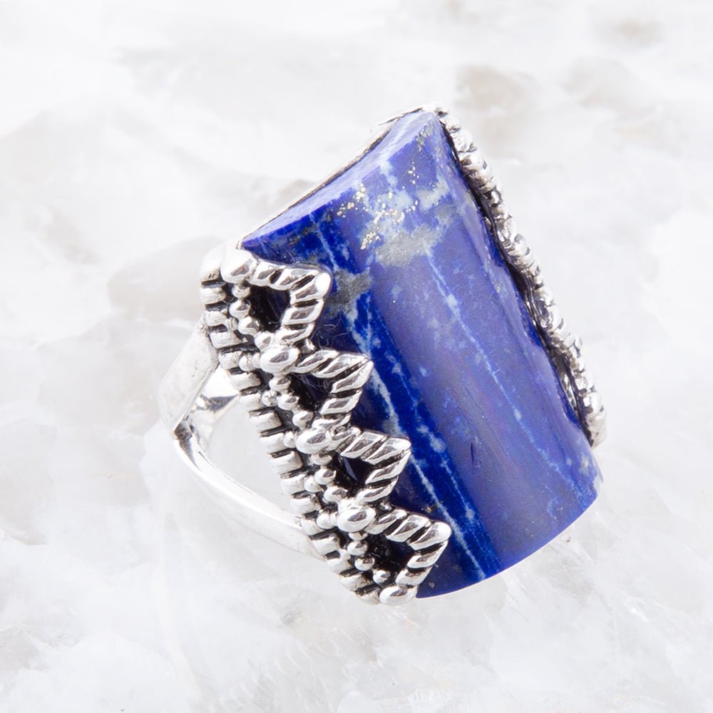 Blue Lapis Slice and Sterling Silver Ring | Rings | Wiccan Center