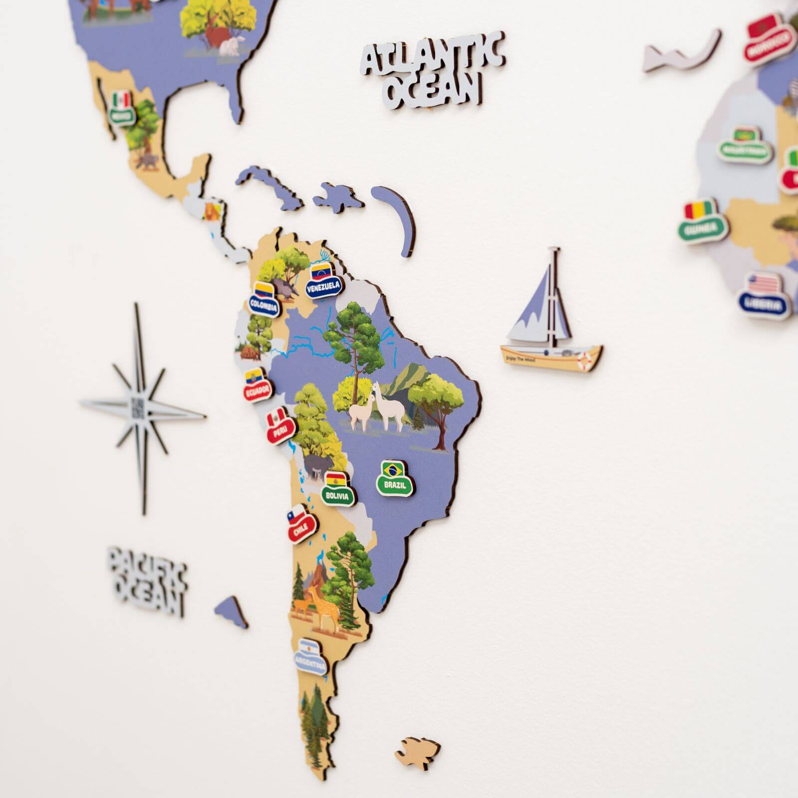 Animal World Map Indigo
