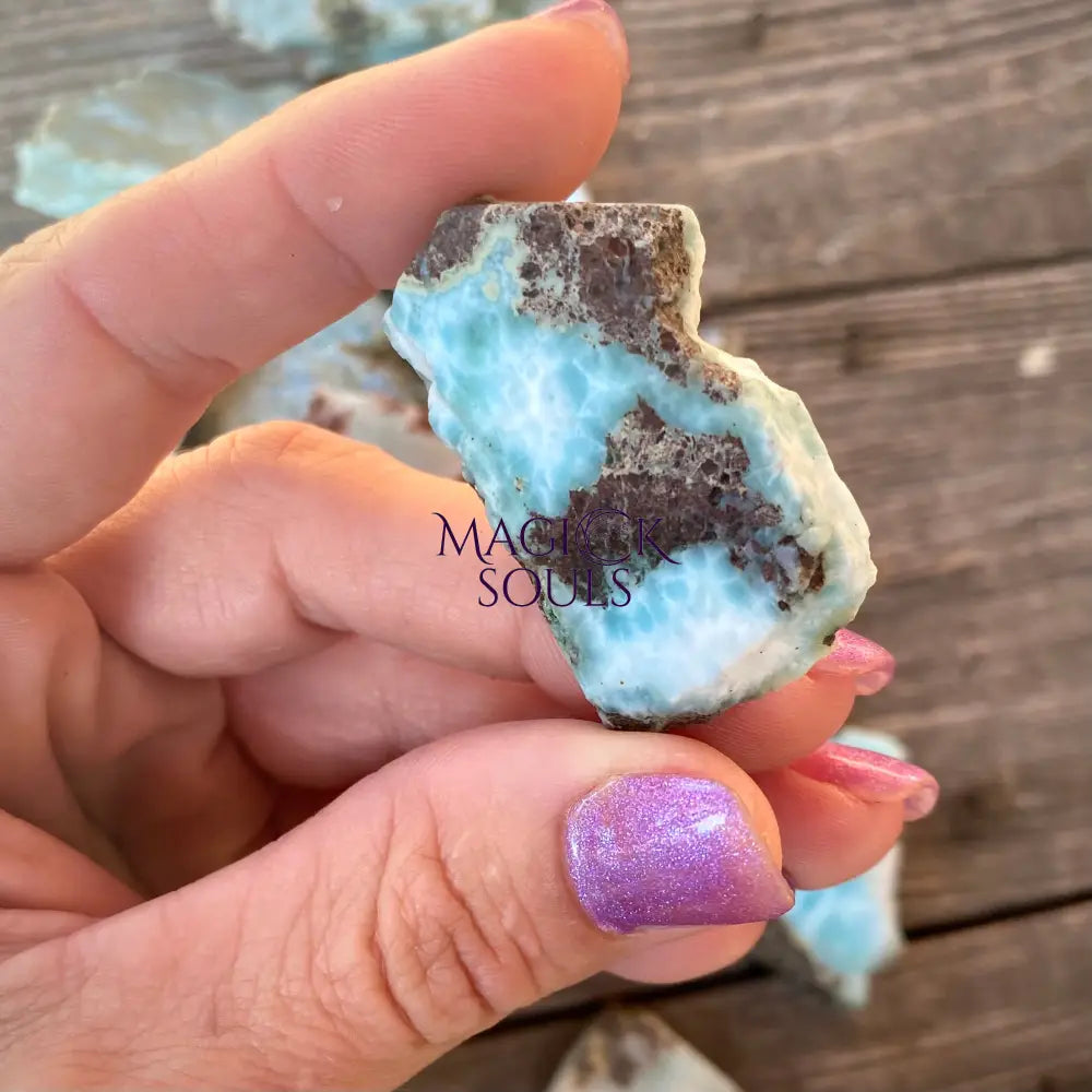 Larimar Polished Slab — Rare Dominican Republic Crystal for Calm & Communication | Rocks & Fossils | Wiccan Center