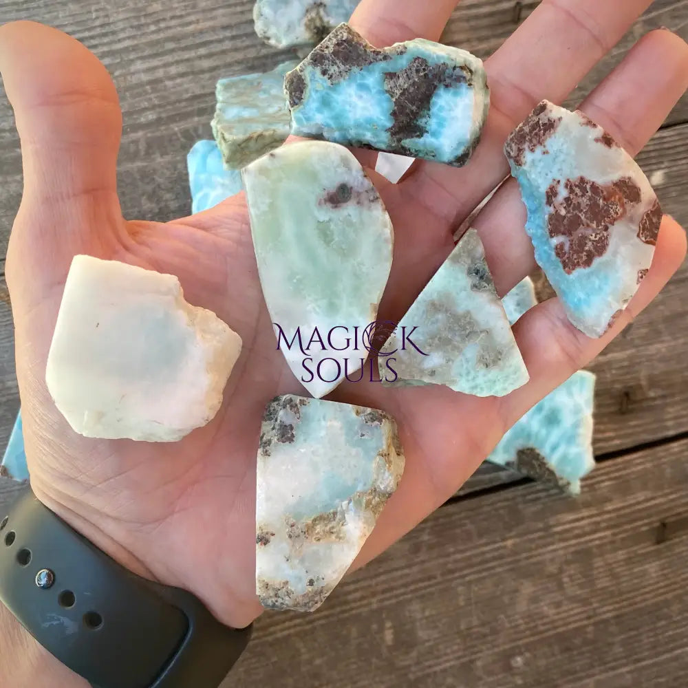 Larimar Polished Slab — Rare Dominican Republic Crystal for Calm & Communication | Rocks & Fossils | Wiccan Center