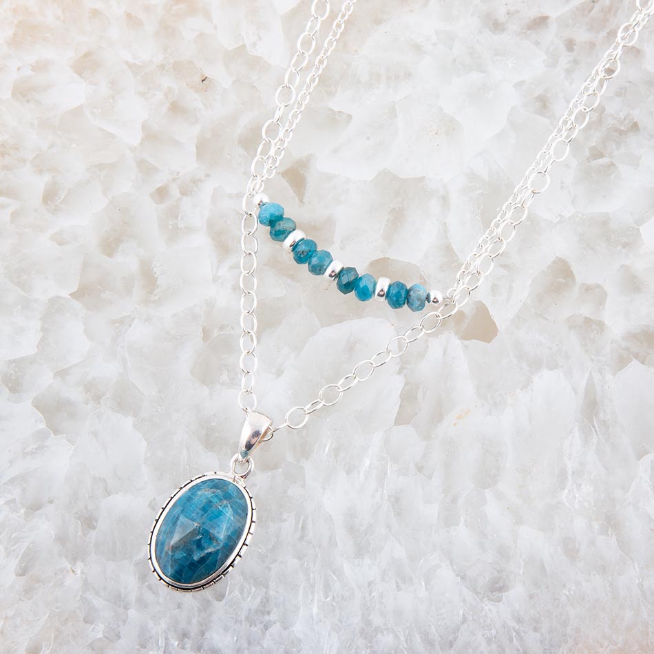 Layered Blue Apatite and Sterling Silver Necklace | Necklaces | Wiccan Center