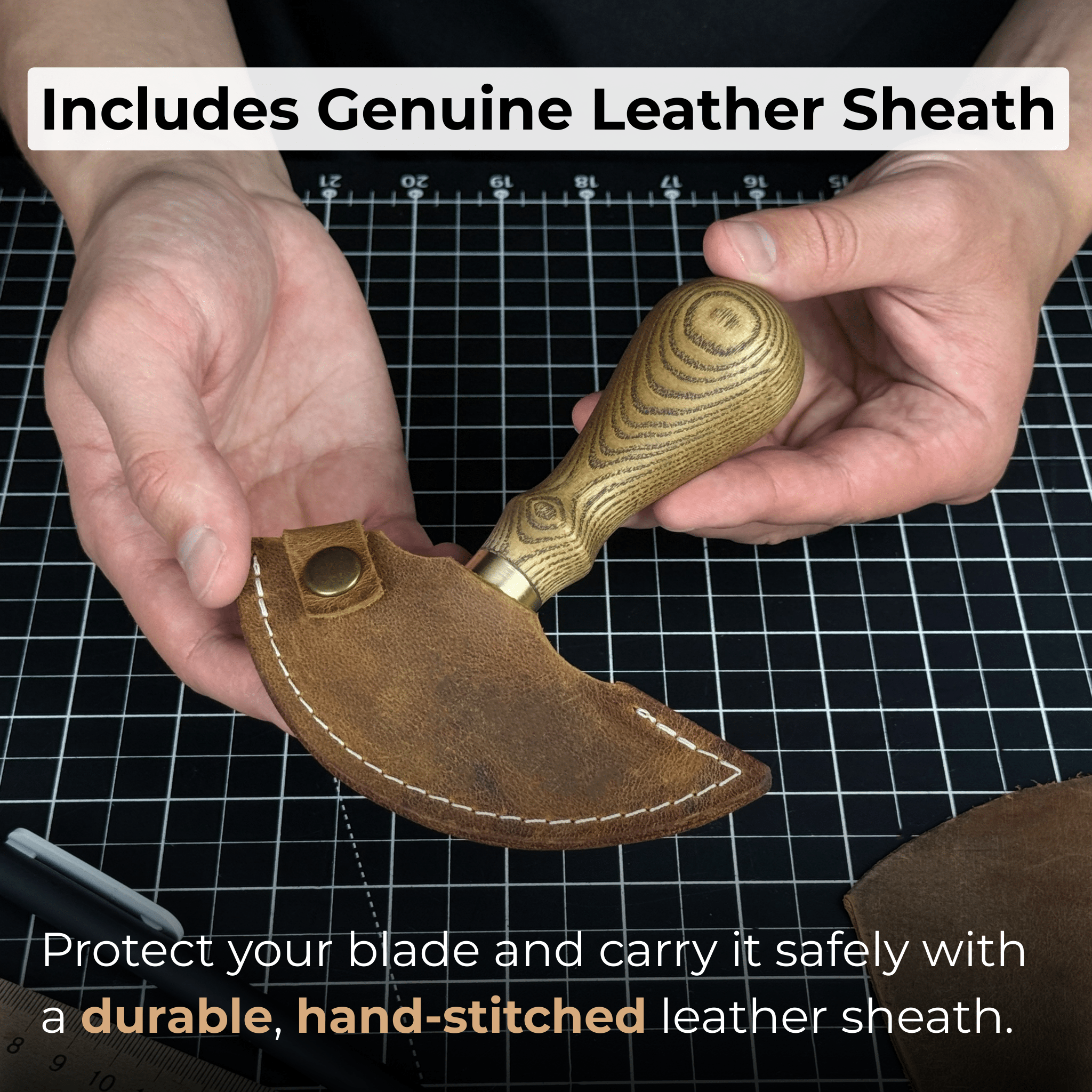 Leather Round Knife, 10 cm (3.9 inches) | Leather Knife | Wiccan Center