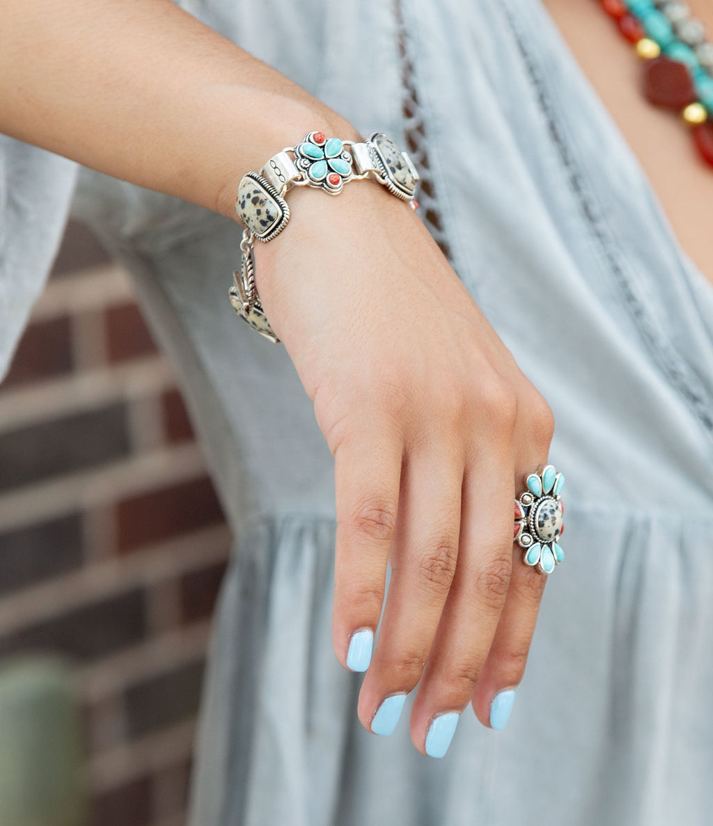 Legacy Blue Turquoise and Dalmatian Jasper Golden Bracelet | Bracelets | Wiccan Center
