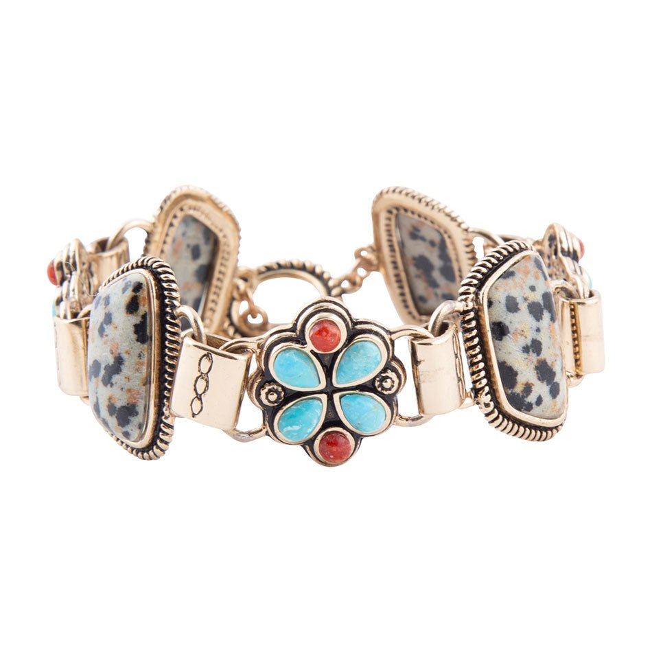 Legacy Blue Turquoise and Dalmatian Jasper Golden Bracelet | Bracelets | Wiccan Center