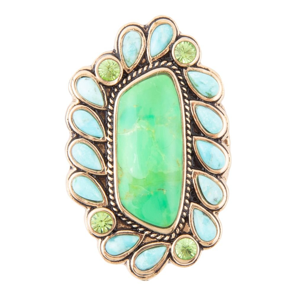 Legacy Lime Green and Blue Turquoise Golden Statement Ring | Rings | Wiccan Center