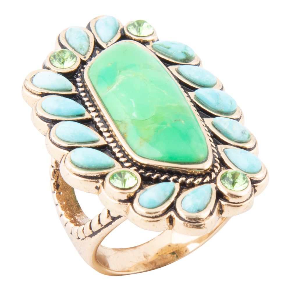 Legacy Lime Green and Blue Turquoise Golden Statement Ring | Rings | Wiccan Center