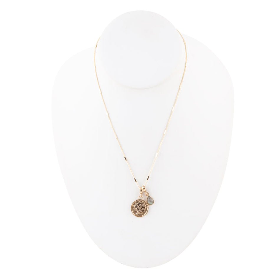 Leo - Zodiac Gray Labradorite Golden Charm Necklace | Necklaces | Wiccan Center