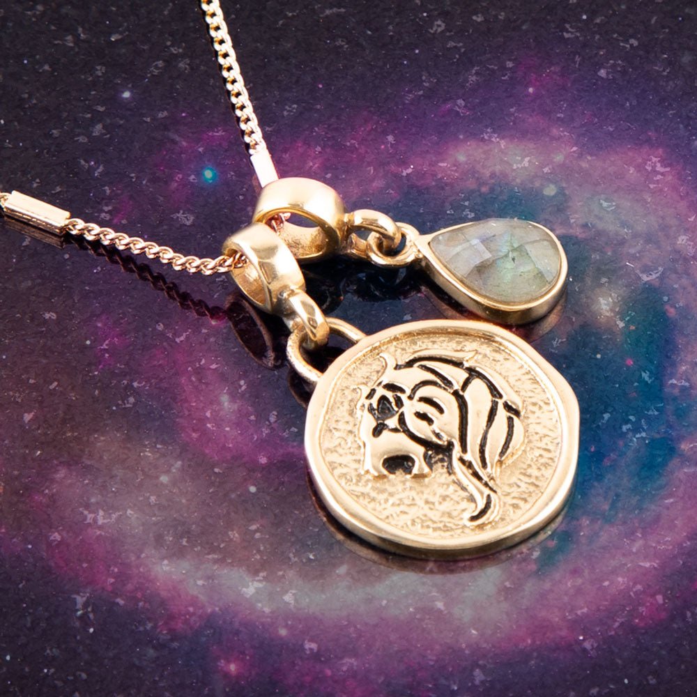 Leo - Zodiac Gray Labradorite Golden Charm Necklace | Necklaces | Wiccan Center