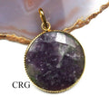 Lepidolite Faceted Round Pendant with Gold Plating (1 Piece) Size 1.5 Inches
