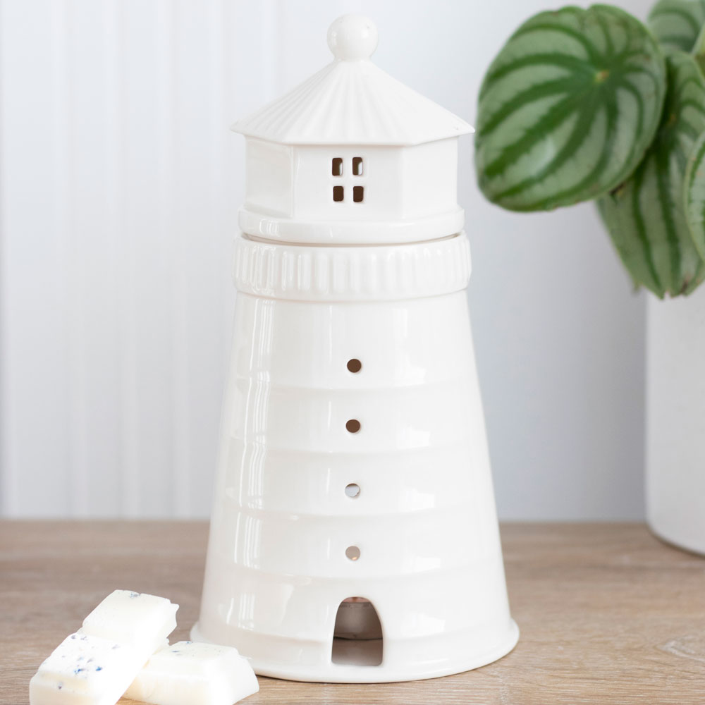 Nautical White Lighthouse Oil Burner and Wax Warmer | Wax Melt Warmer | Wiccan Center