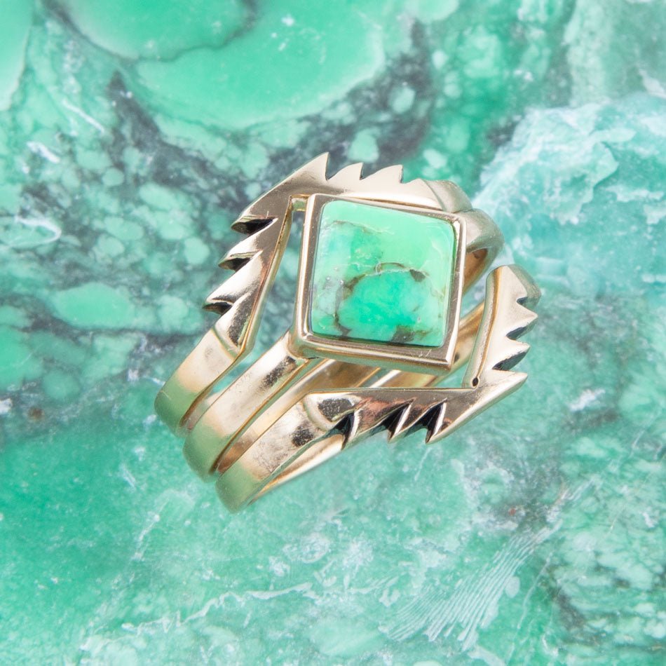 Aztec Lime Green Turquoise Golden Ring Set | Rings | Wiccan Center