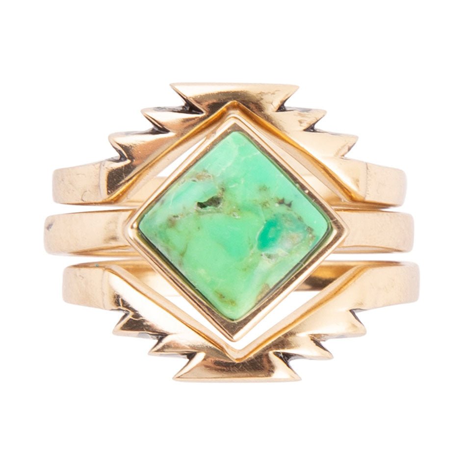 Aztec Lime Green Turquoise Golden Ring Set | Rings | Wiccan Center