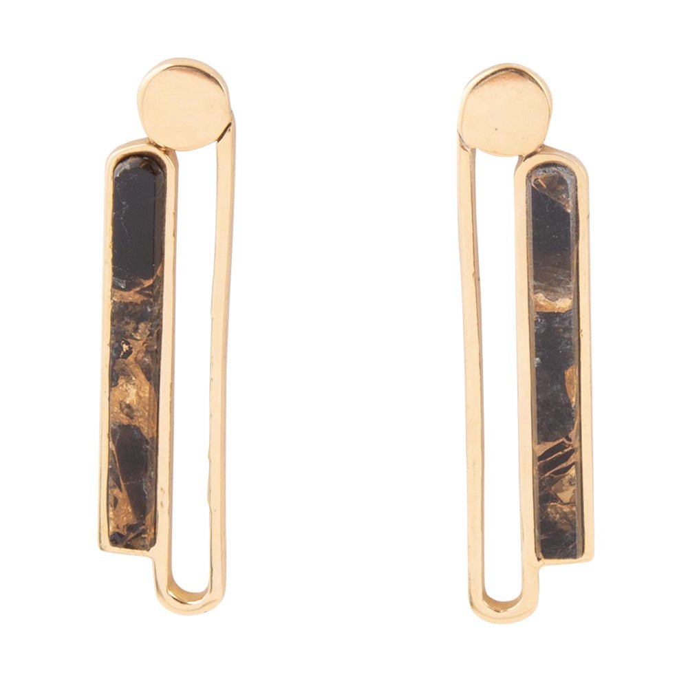 Linear Black and Gold Shungite Matrix and Golden Bronze Earrings | Earrings | Wiccan Center