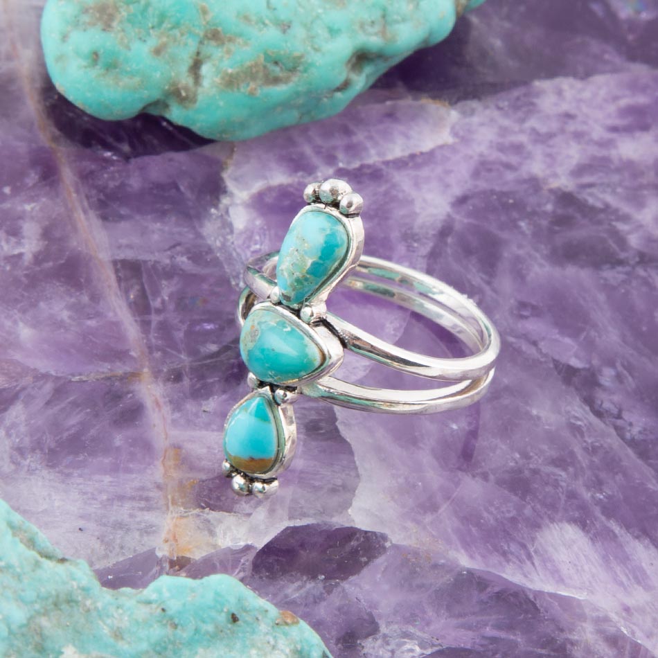 Linear Triple Stone Blue Turquoise and Sterling Silver Ring | Rings | Wiccan Center