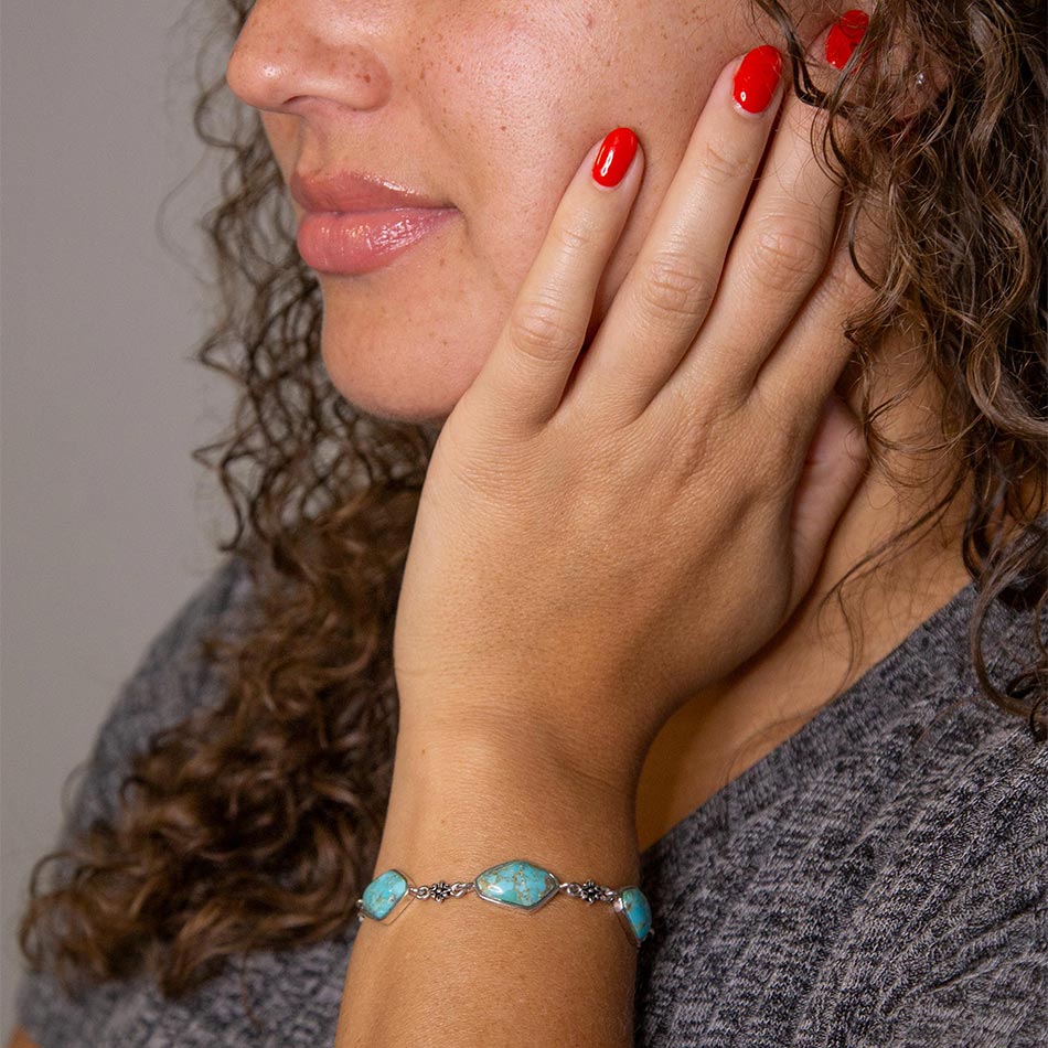 Linked Blue Turquoise and Sterling Silver Bracelet | Bracelets | Wiccan Center