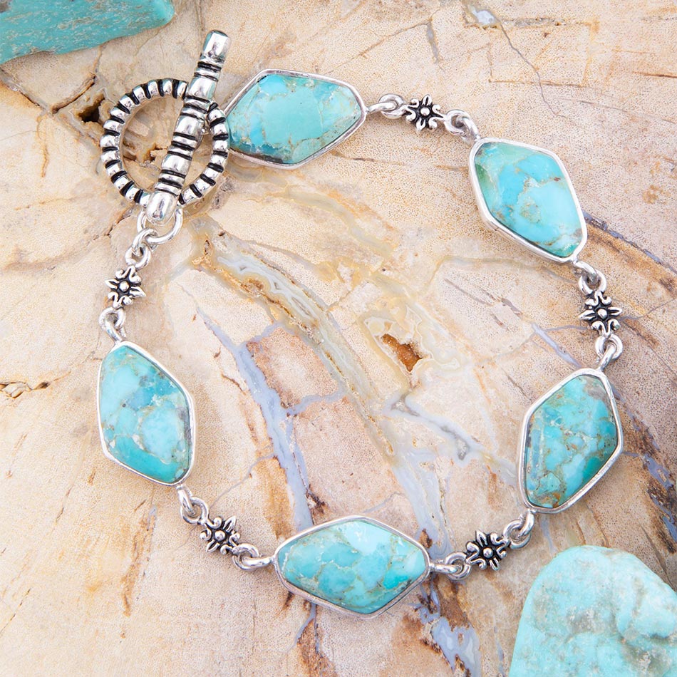 Linked Blue Turquoise and Sterling Silver Bracelet | Bracelets | Wiccan Center