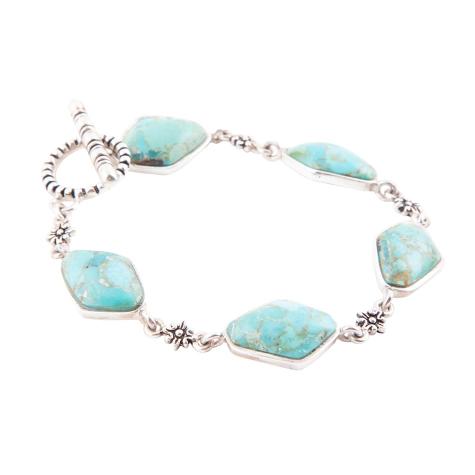 Linked Blue Turquoise and Sterling Silver Bracelet | Bracelets | Wiccan Center